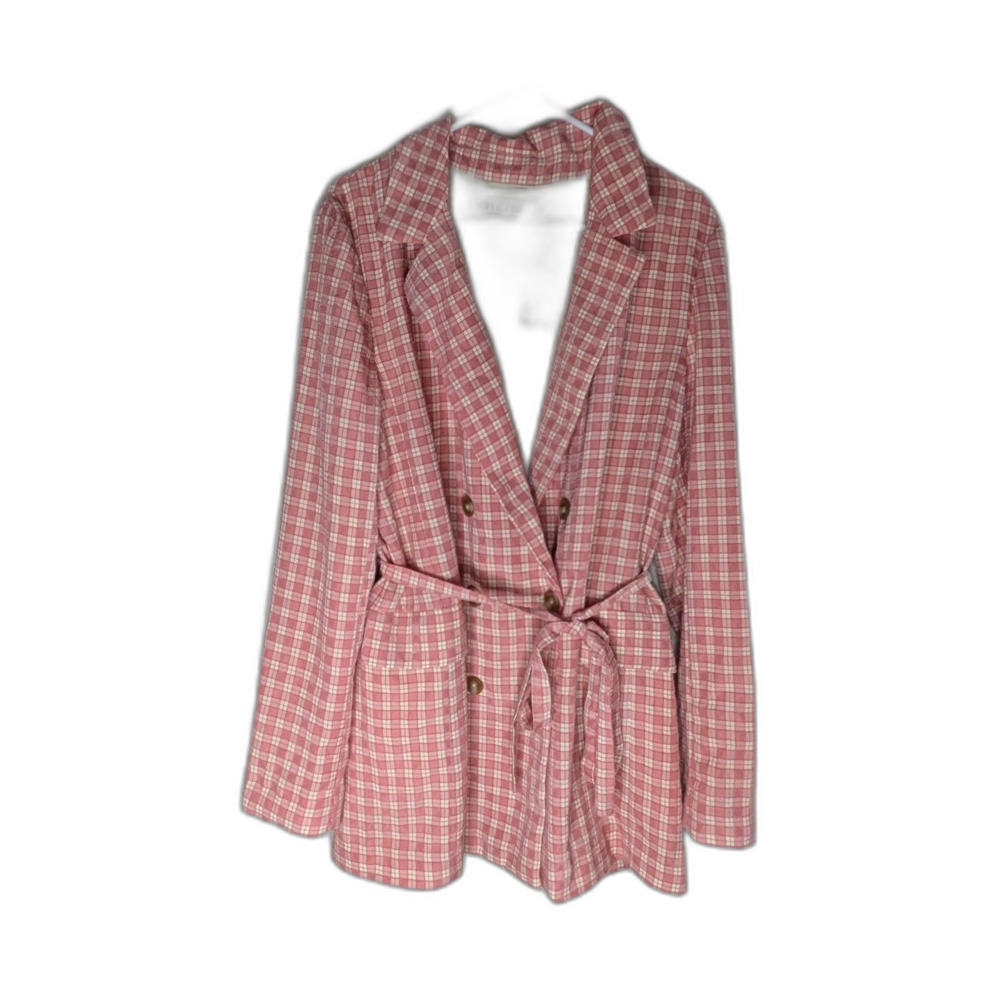 Free People NWT Pink Plaid Belted Blazer Jacket Size L